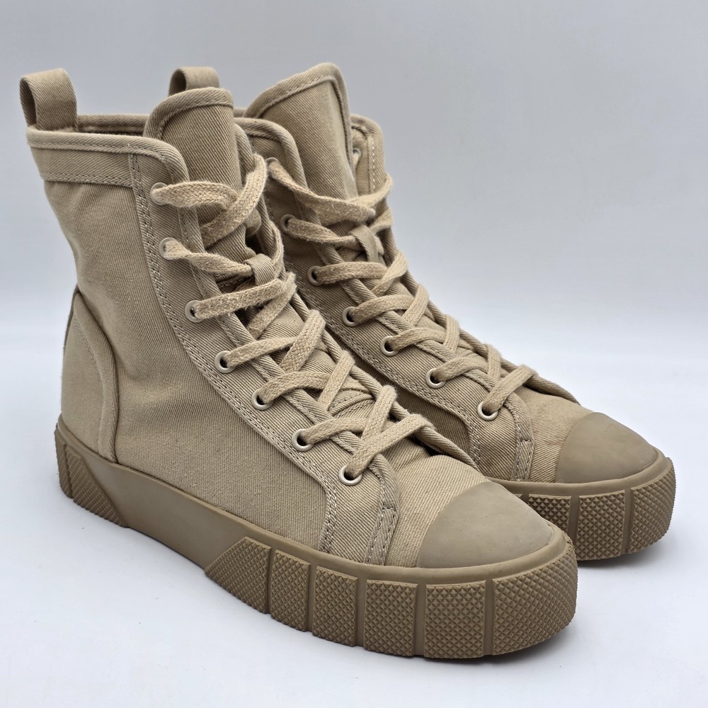 Zara Womens High Top Canvas Shoes Boots Tan Size US 7.5 EU 38 Hiking Chunky READ